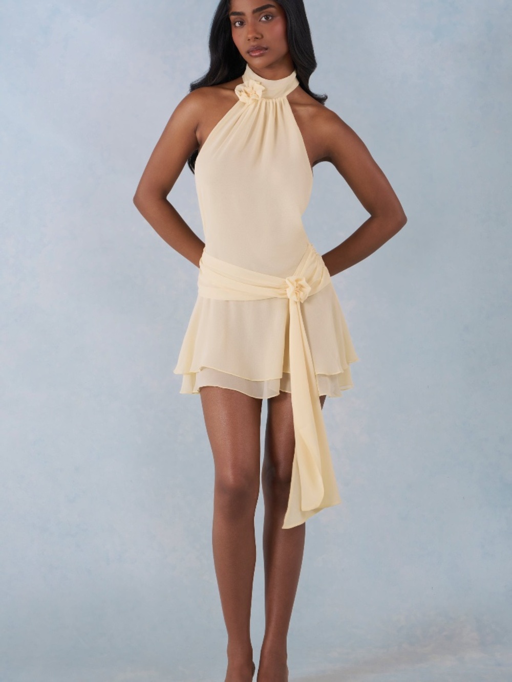 Oh Polly Halterneck Mini Dress in Butter Yellow 6